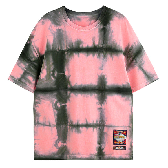 ALPHASTYLE® ZIRCON TIE DYE CHECK T-SHIRT